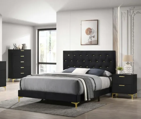 King Black Leatherette with gold bars Bed