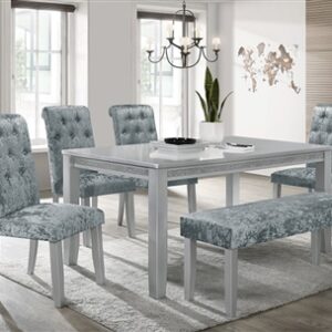 Grey Table with Sparkle 4 Chairs with bling and a Bench
